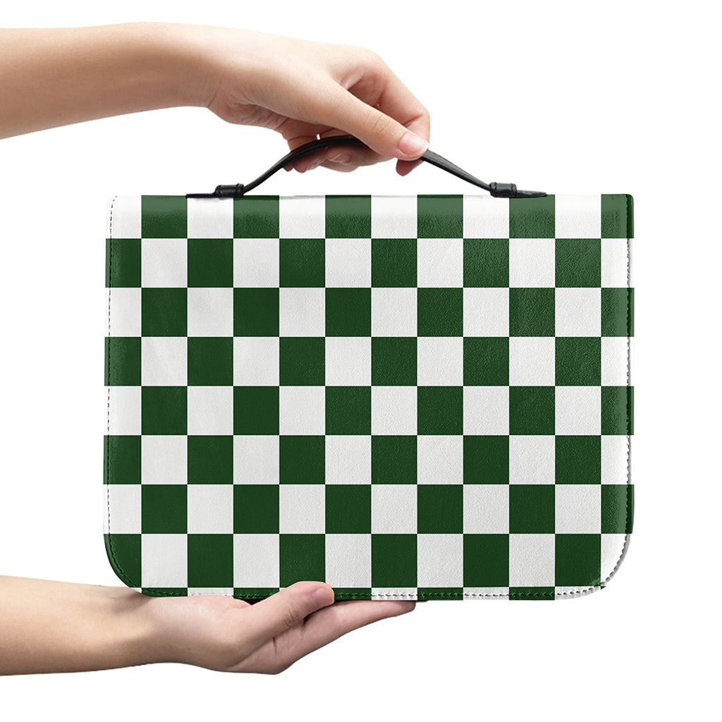 Forest Green And White Checkered Print Leather Bible Cover