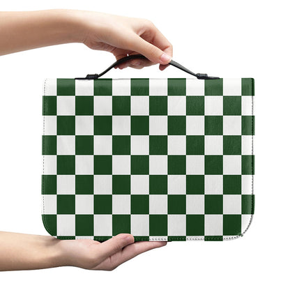 Forest Green And White Checkered Print Leather Bible Cover