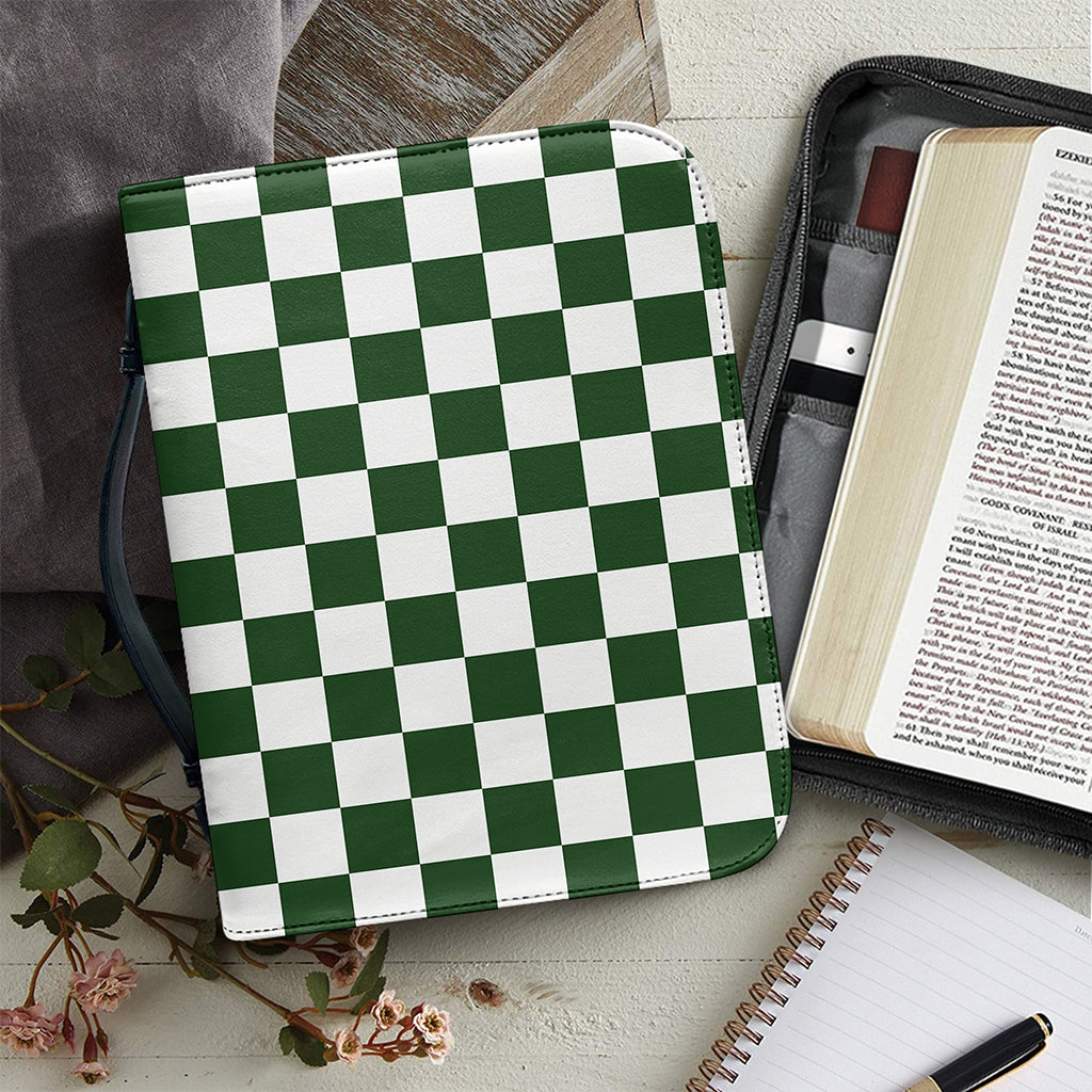 Forest Green And White Checkered Print Leather Bible Cover