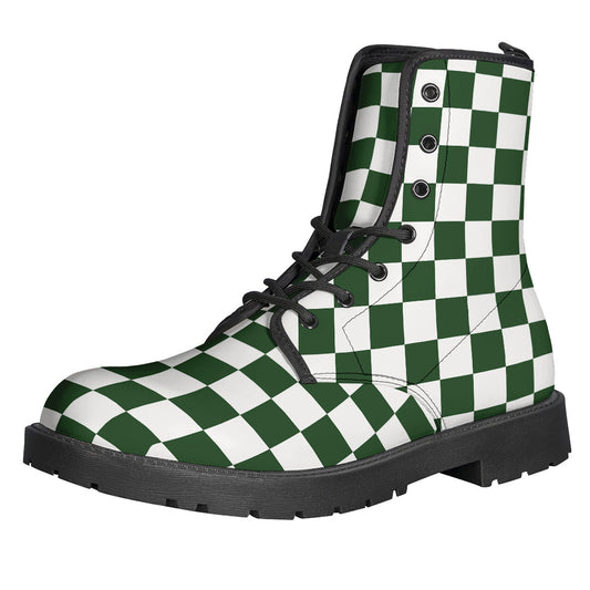Forest Green And White Checkered Print Backpack