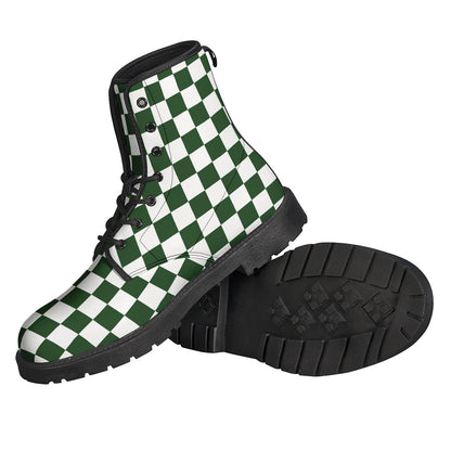 Forest Green And White Checkered Print Backpack