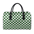 Forest Green And White Checkered Print Leather Duffel Bag