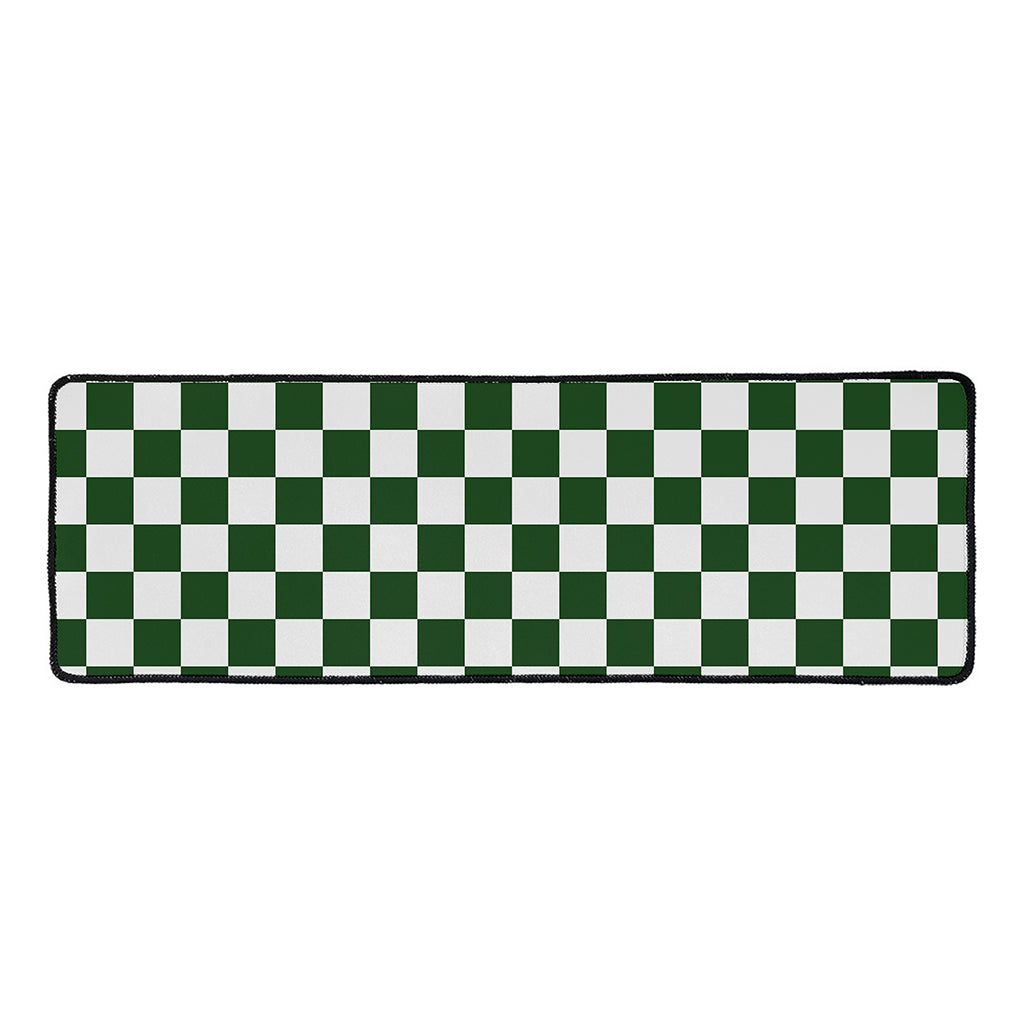 Forest Green And White Checkered Print Long Kitchen Mat