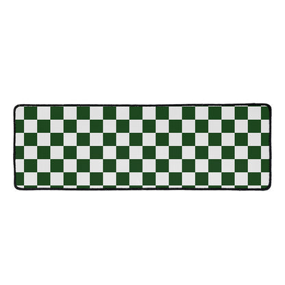 Forest Green And White Checkered Print Long Kitchen Mat