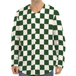 Forest Green And White Checkered Print Long Sleeve Baseball Jersey