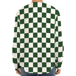 Forest Green And White Checkered Print Long Sleeve Baseball Jersey