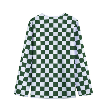 Forest Green And White Checkered Print Long Sleeve Short Coat
