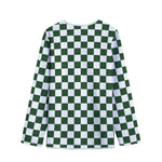 Forest Green And White Checkered Print Long Sleeve Short Coat