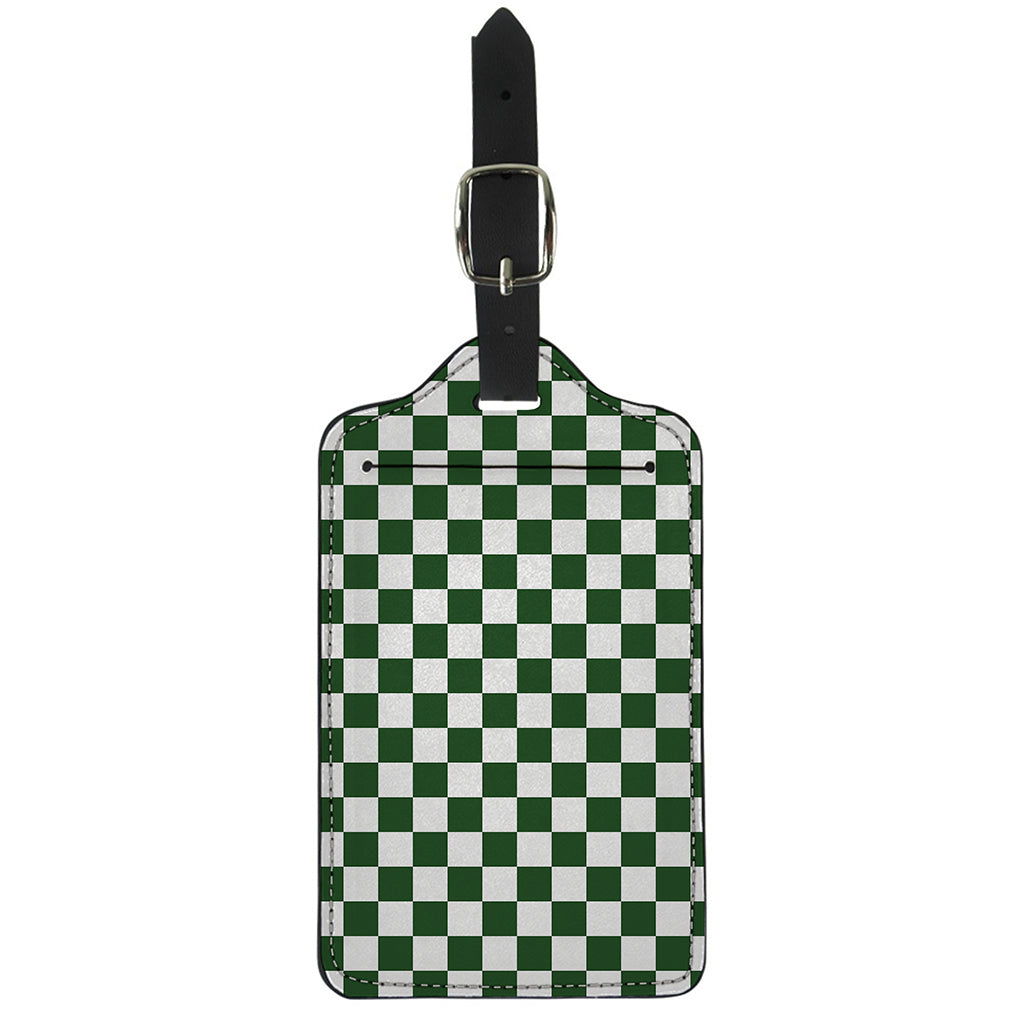Forest Green And White Checkered Print Luggage Tag
