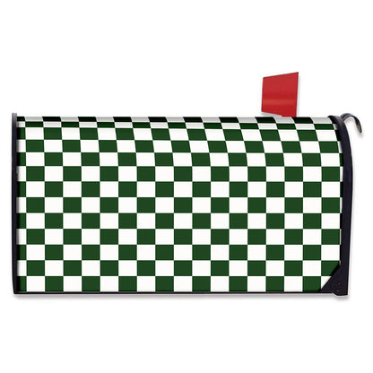 Forest Green And White Checkered Print Mailbox Cover