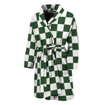 Forest Green And White Checkered Print Men's Bathrobe