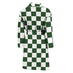 Forest Green And White Checkered Print Men's Bathrobe