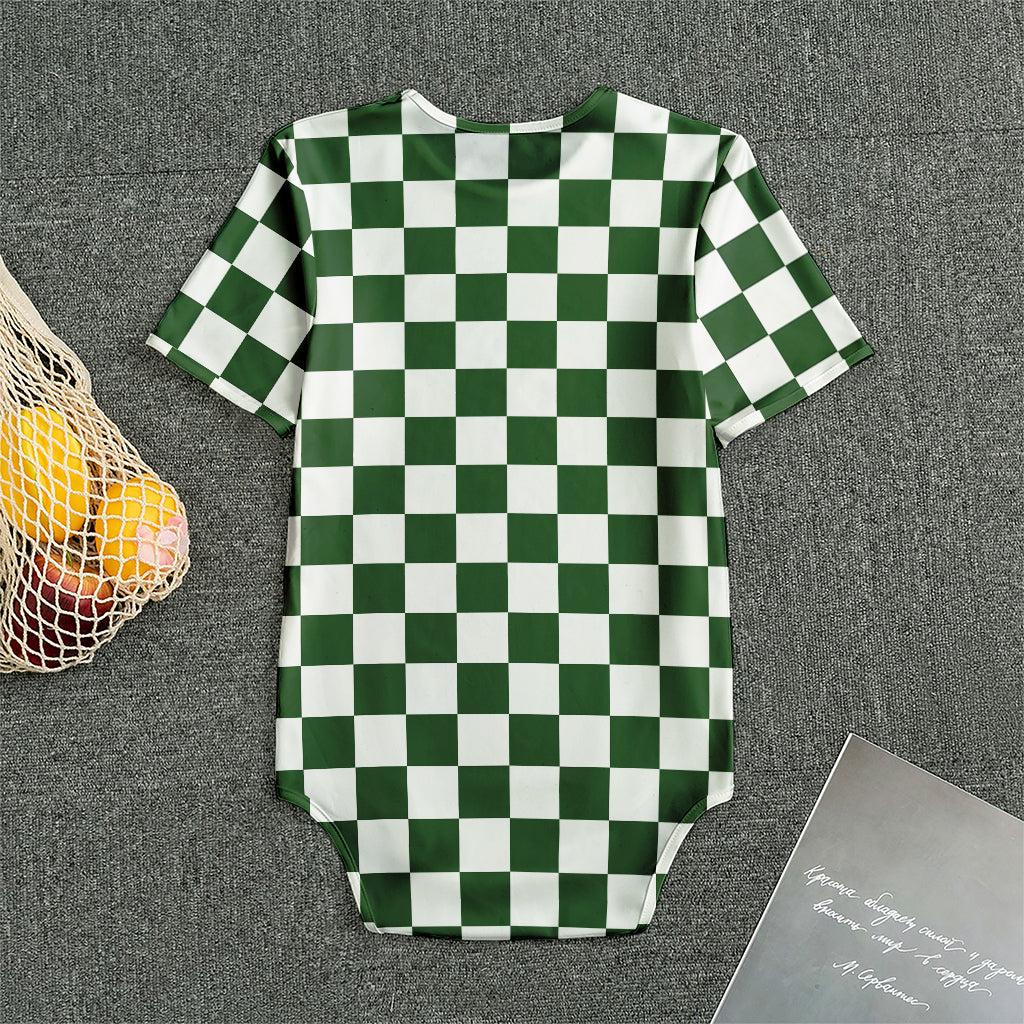 Forest Green And White Checkered Print Men's Bodysuit