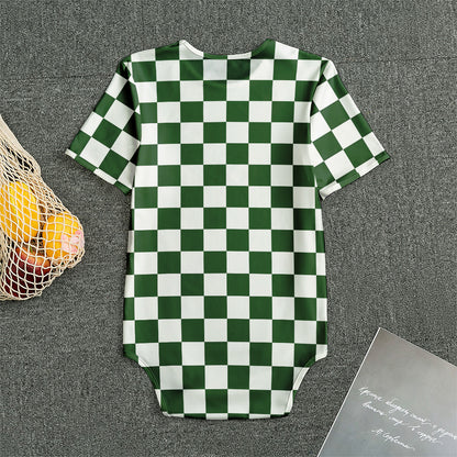 Forest Green And White Checkered Print Men's Bodysuit