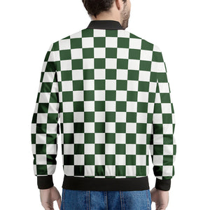 Forest Green And White Checkered Print Men's Bomber Jacket