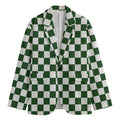 Forest Green And White Checkered Print Men's Cotton Blazer