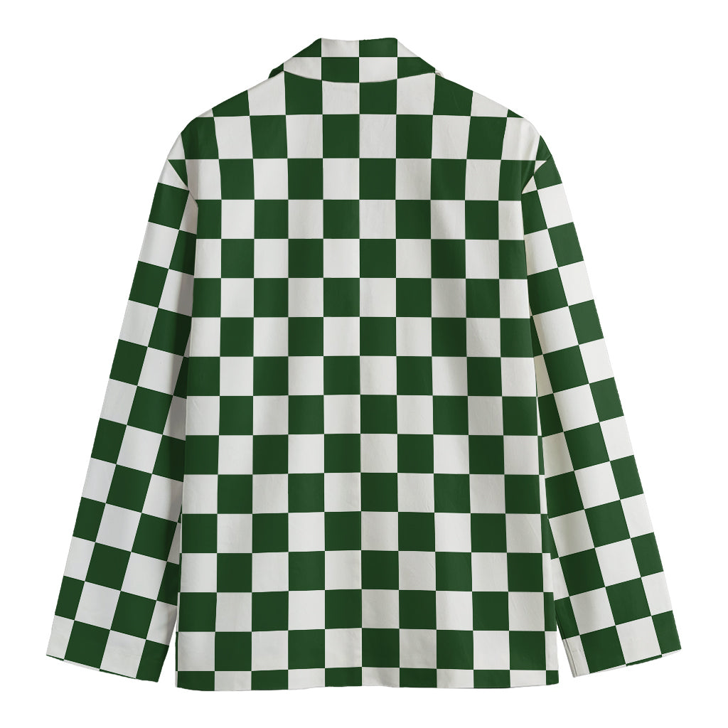 Forest Green And White Checkered Print Men's Cotton Blazer