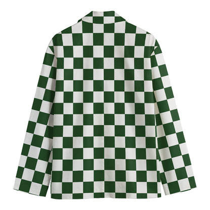 Forest Green And White Checkered Print Men's Cotton Blazer