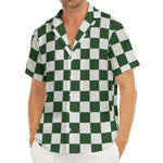 Forest Green And White Checkered Print Men's Deep V-Neck Shirt