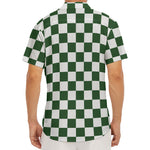 Forest Green And White Checkered Print Men's Deep V-Neck Shirt