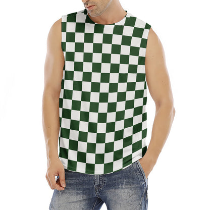 Forest Green And White Checkered Print Men's Fitness Tank Top
