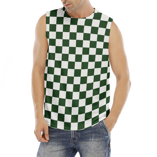 Forest Green And White Checkered Print Men's Fitness Tank Top