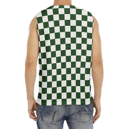 Forest Green And White Checkered Print Men's Fitness Tank Top