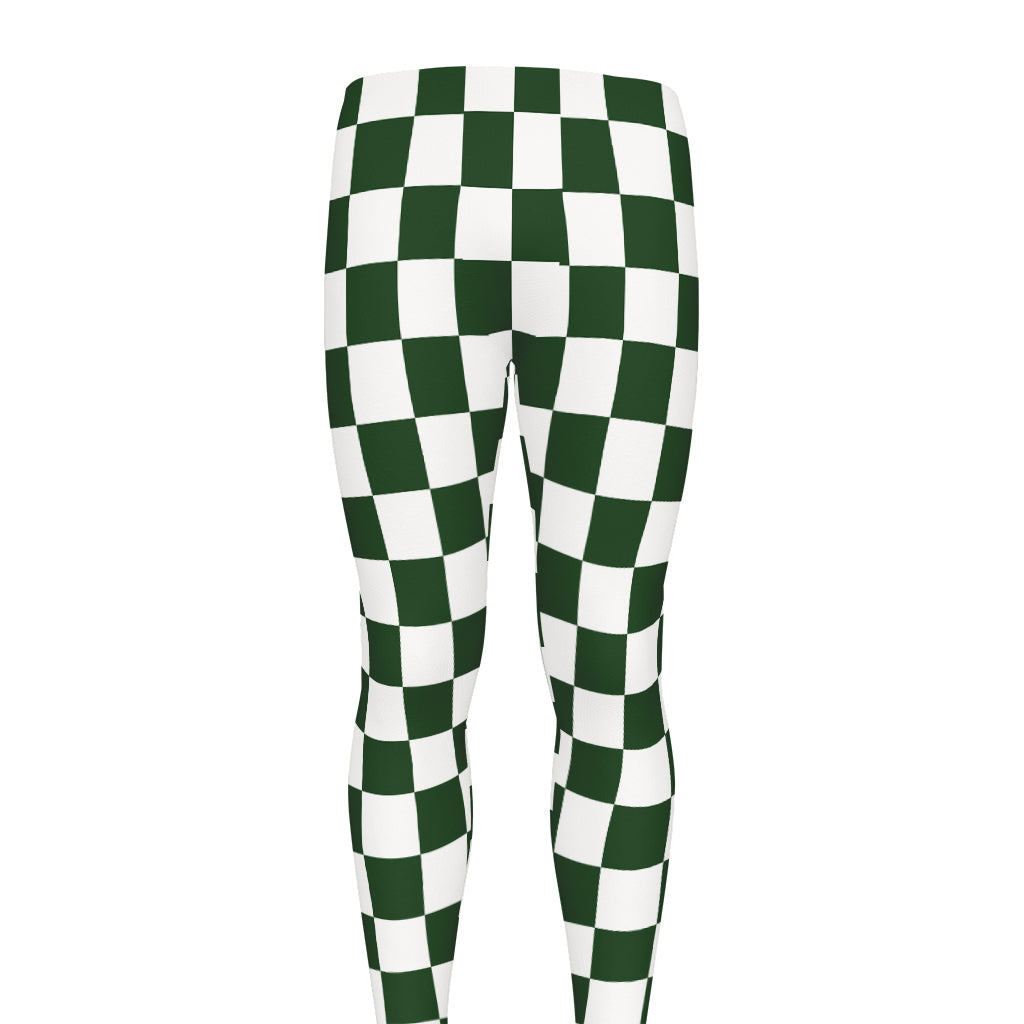 Forest Green And White Checkered Print Men's leggings