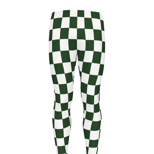Forest Green And White Checkered Print Men's leggings
