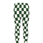 Forest Green And White Checkered Print Men's leggings