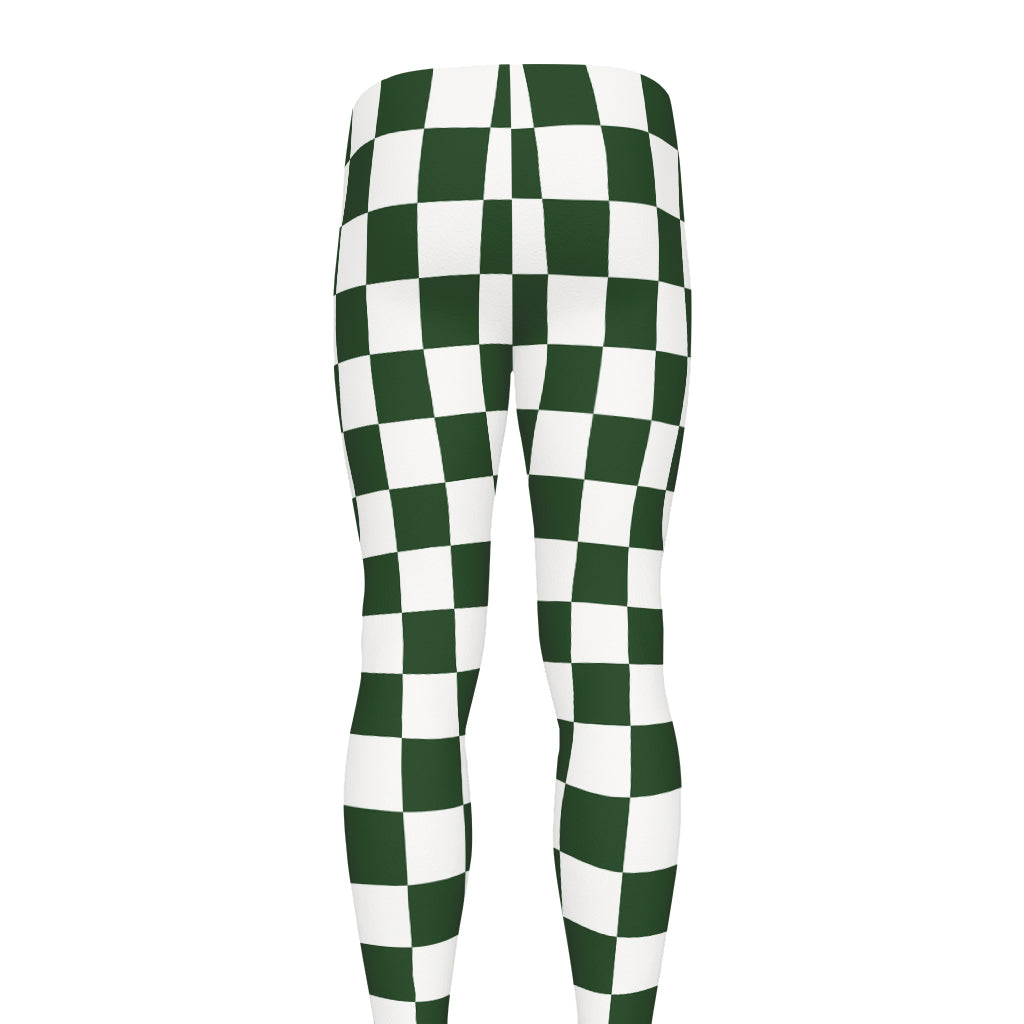 Forest Green And White Checkered Print Men's leggings