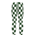 Forest Green And White Checkered Print Men's leggings