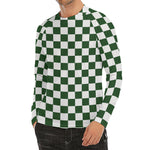 Forest Green And White Checkered Print Men's Long Sleeve Rash Guard
