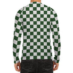 Forest Green And White Checkered Print Men's Long Sleeve Rash Guard