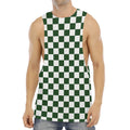 Forest Green And White Checkered Print Men's Muscle Tank Top