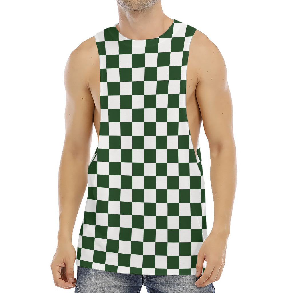 Forest Green And White Checkered Print Men's Muscle Tank Top