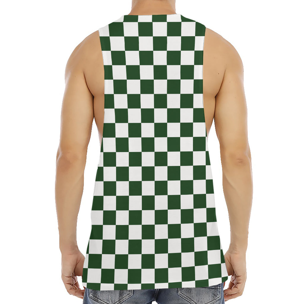 Forest Green And White Checkered Print Men's Muscle Tank Top