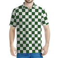 Forest Green And White Checkered Print Men's Polo Shirt