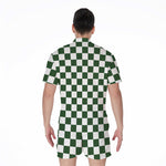 Forest Green And White Checkered Print Men's Rompers