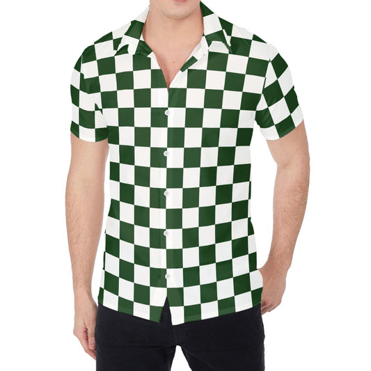 Forest Green And White Checkered Print Men's Shirt