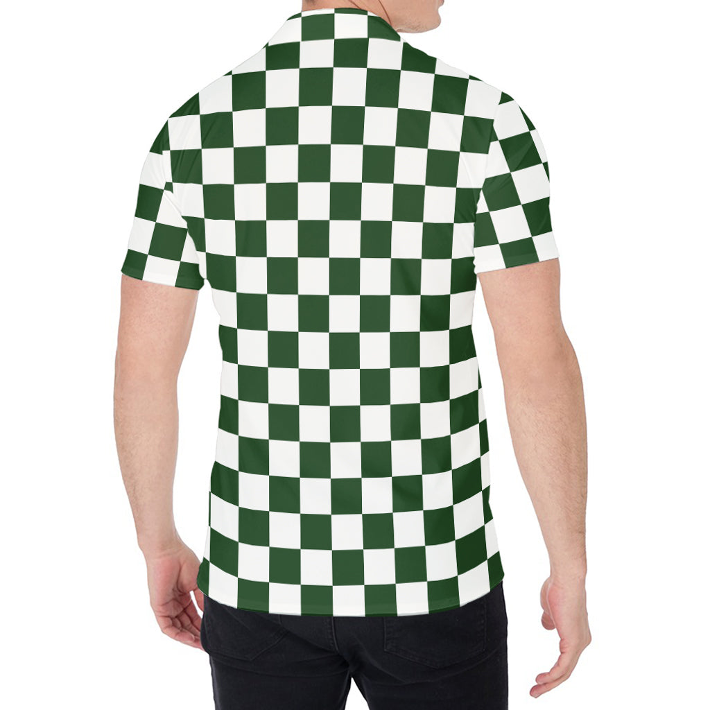 Forest Green And White Checkered Print Men's Shirt