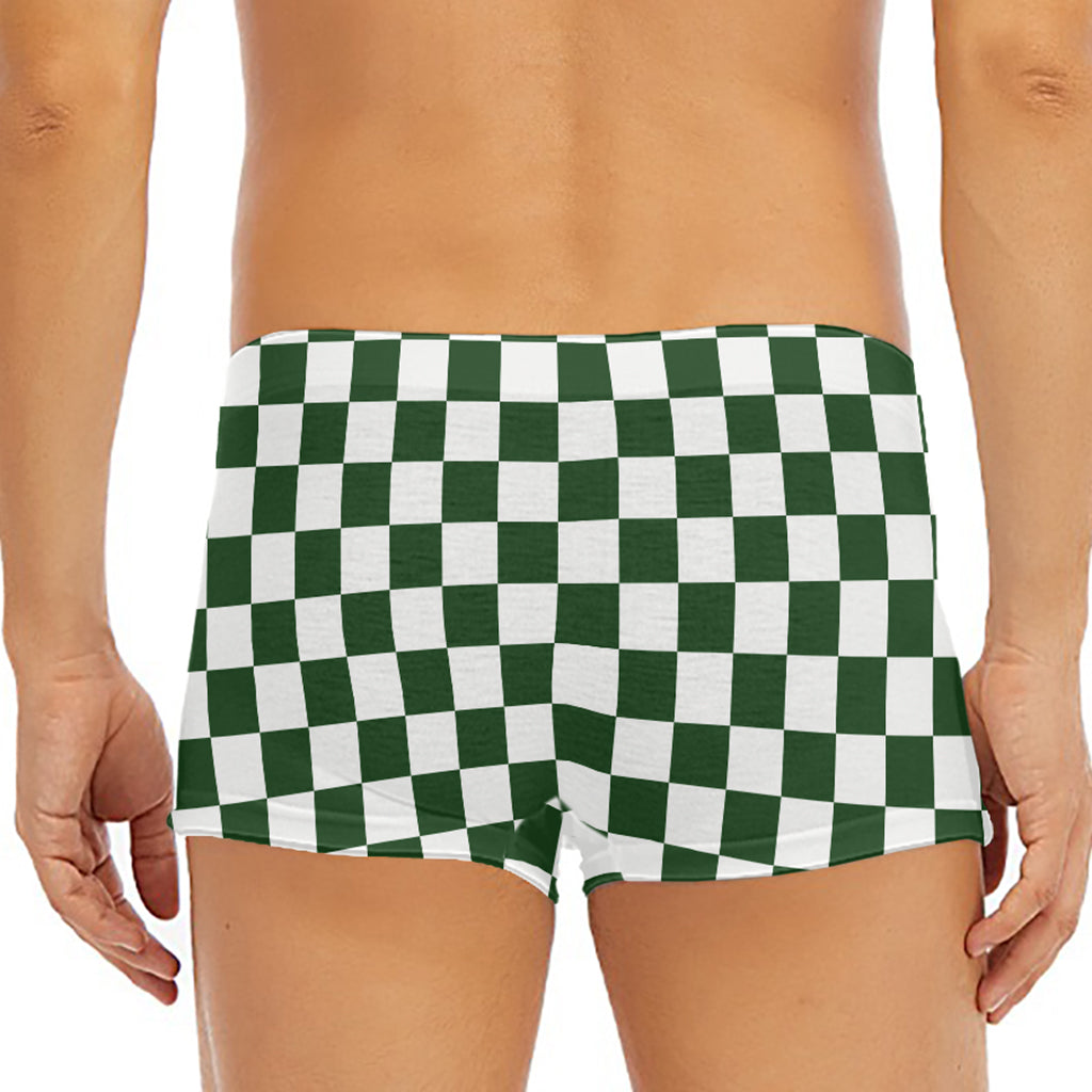Forest Green And White Checkered Print Men's Short Boxer Briefs