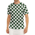 Forest Green And White Checkered Print Men's Short Sleeve Rash Guard