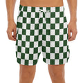 Forest Green And White Checkered Print Men's Split Running Shorts