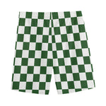 Forest Green And White Checkered Print Men's Sports Shorts