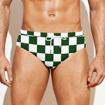 Forest Green And White Checkered Print Men's Swim Briefs