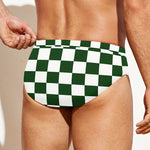 Forest Green And White Checkered Print Men's Swim Briefs
