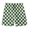 Forest Green And White Checkered Print Men's Swim Trunks