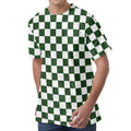 Forest Green And White Checkered Print Men's Velvet T-Shirt
