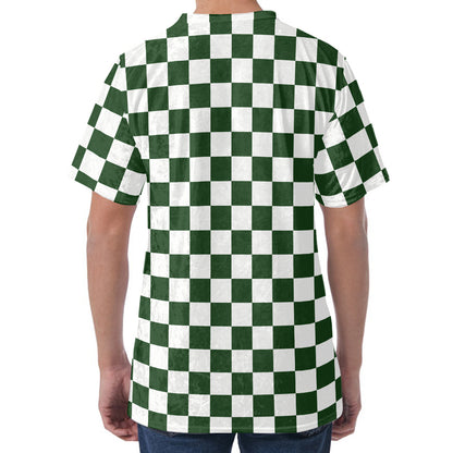 Forest Green And White Checkered Print Men's Velvet T-Shirt